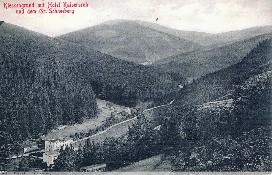 Archiwalna panorama Kletna z hotelem Kaiserruh i Śnieżnikiem